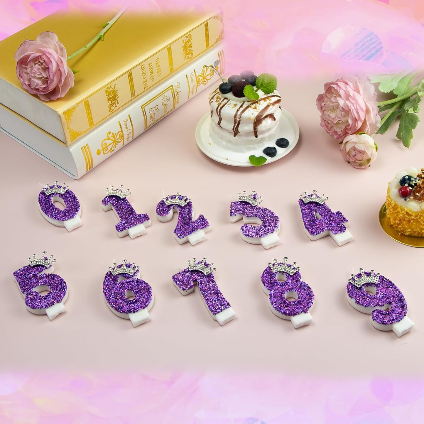 Birthday Number Candles,Purple Crown Birthday Candles for Cake,Glitter Number 3 Candle Cake Topper with Sequins for Anniversary Celebrations Supplies (Number 3)