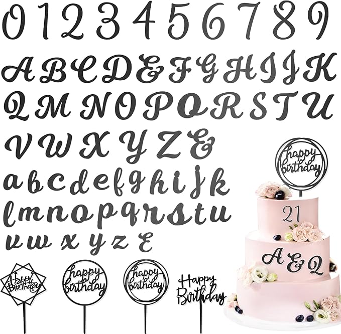 Teenyyou 68 Pcs Acrylic Alphabet Number Cake Topper 0-9 Number and A-z Letters Personalized Cake Picks Decor DIY Name Cupcake Toppers Christmas Wedding Baby Shower Party(Black)