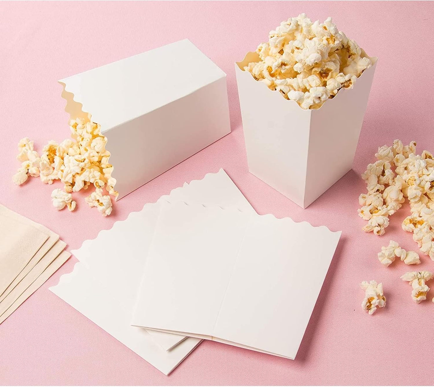 BLUE PANDA Popcorn Boxes for Party - 100 Pack, White, 3.3 x 5.5 x 3.5 In - White Popcorn Boxes for Movie Night