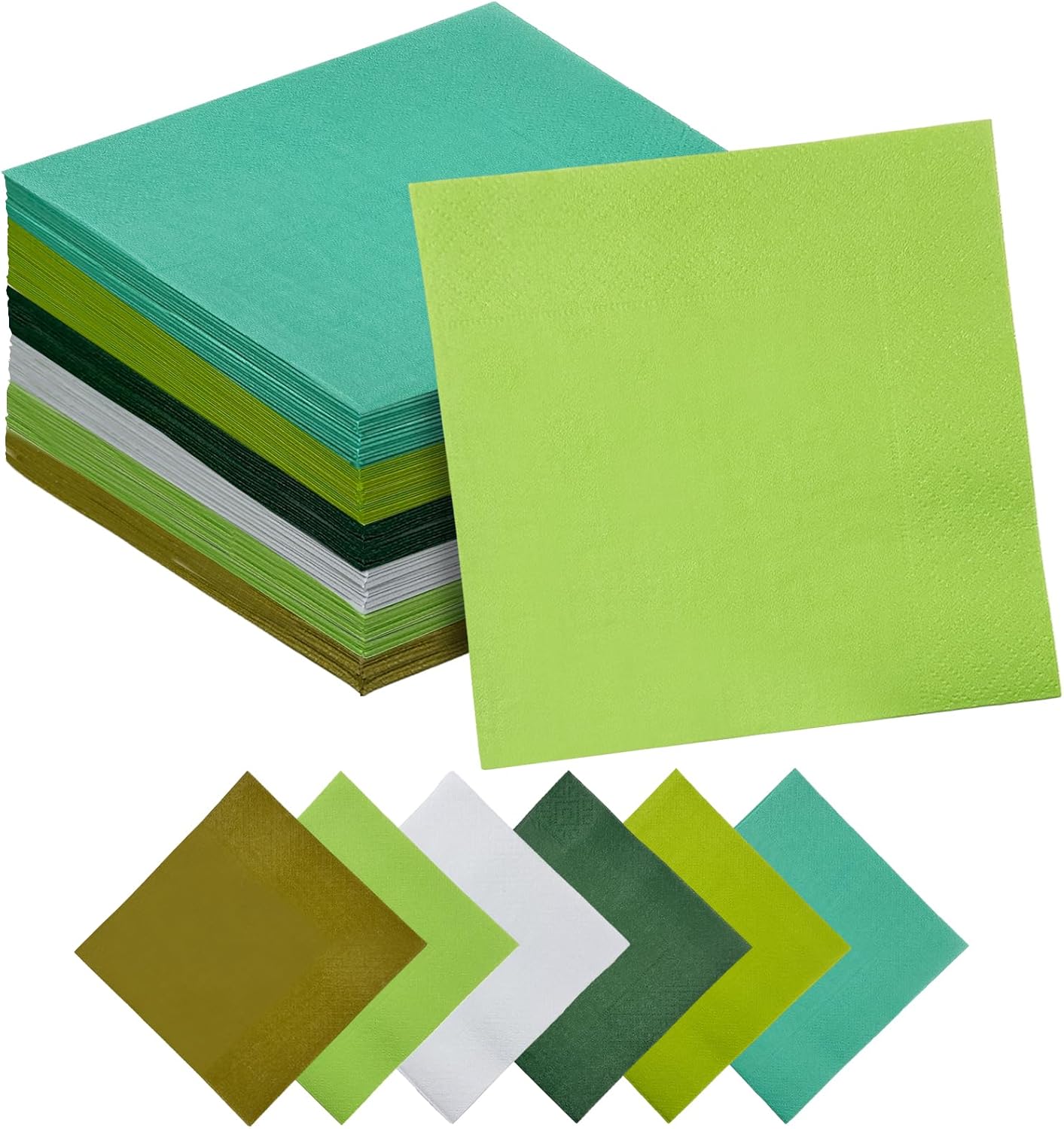 Green Cocktail Napkins 6 colors 5 * 5inch disposable Beverage Napkin paper for Cocktail, Wedding, Dinner，Brithday Party Dessert Wine Paper Napkins（ 120 Count）