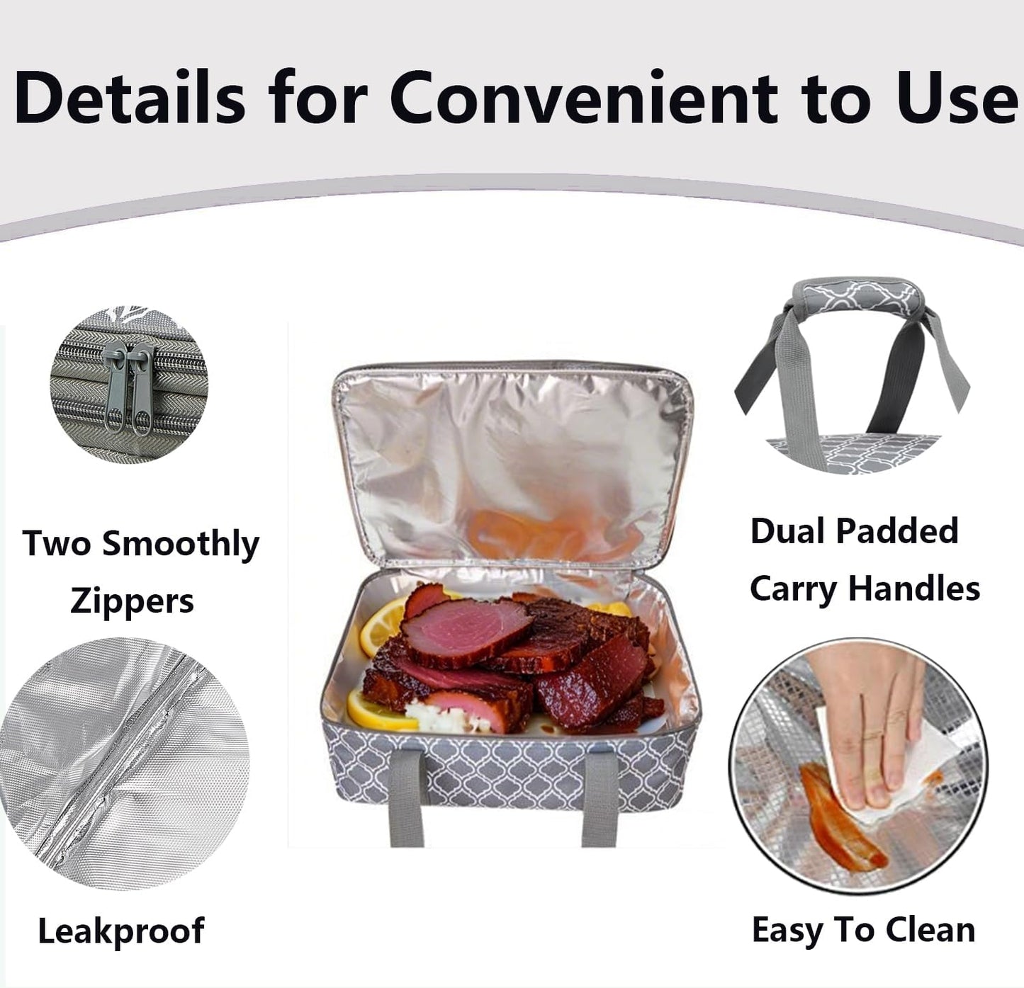 Insulated Casserole Carrier Bag - Portable Reusable Food Transport Tote Bag Fits 9x13" Lasagna Baking Dish Pan to Keep Food Hot/Cold for Gathering/Potluck Parties/Cookout/Camping/Offices-Silver Gray