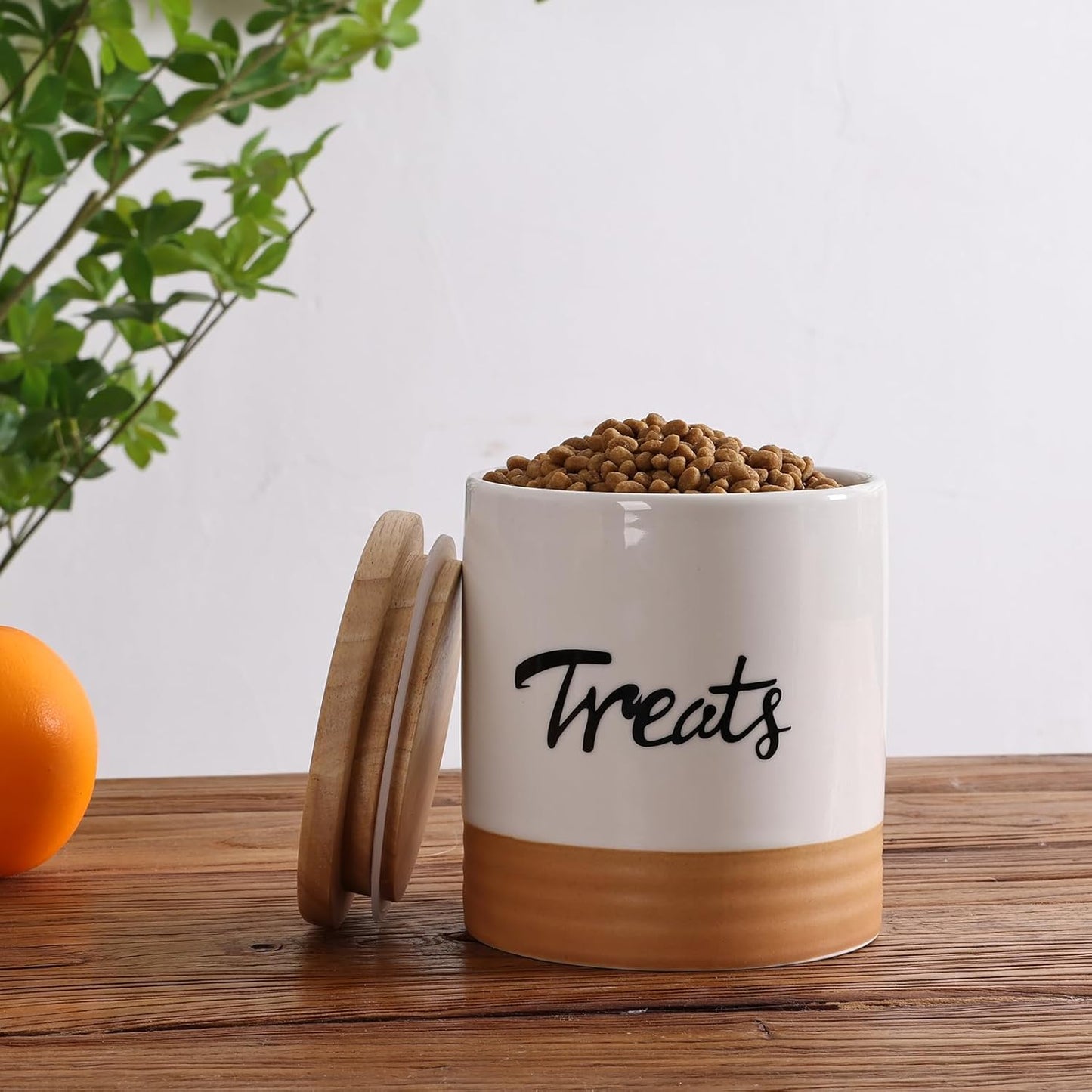 LEETOYI Cat Treat Container with Lid, Ceramic Dog Treat Jars Modern, Farmhouse Kitchen Decor, Cat Treat Storage Caddy Organizer, 4.5 Inch 31oz White