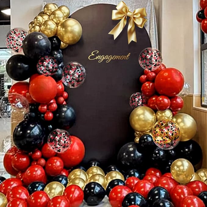 Red Black Gold Balloons Garland Arch Kit, 167Pcs Latex Balloons Different Sizes 18 12 10 5 inch for Graduation Birthday Hollywood Movie Night Casino Theme Party Decorations