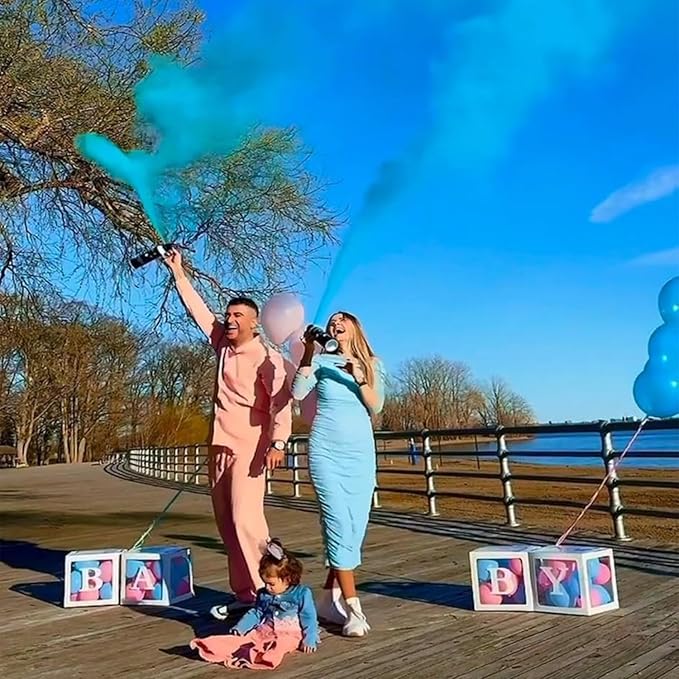 Gender Reveal Fire Extinguisher 2 Pack - Blue or Pink Smoke for Boy or Girl Baby Shower - Biodegradable Decorations and Ideas