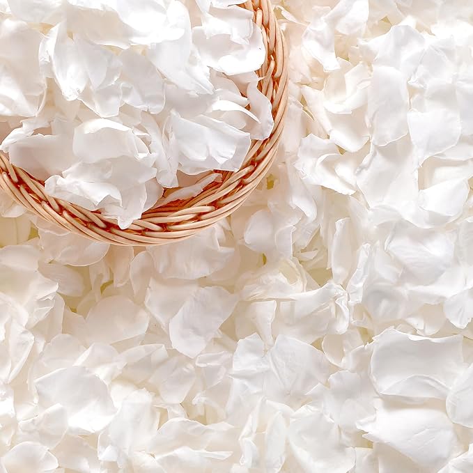 Eslibin 500+ PCS Real White Rose Petals, 4.57oz (130g) Preserved White Flower Petal for Wedding Flower Girl, Dried Flower Petal for Babyshower Bridal Party Aisle Table Scatter Decor