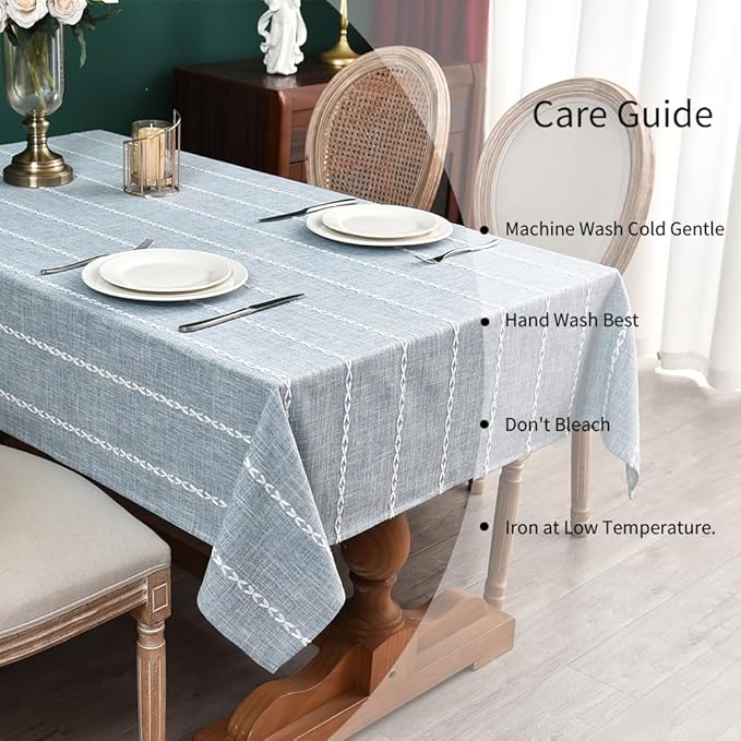 Zobesta Linen Table Cloth Blue Tablecloth Rectangle 120 x 53 Inch, Washable Cotton Farmhouse Soft Boho Blue Stripe Tablecloth for Party, Holiday, Picnic, Dining, Outdoor