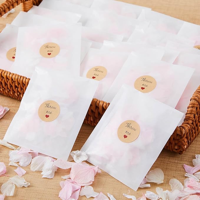 Wavwavw Biodegradable Confetti, Dried Hydrangea Flower Petals with Throw Me Stickers Wedding Confetti Biodegradable Flower Petals for Wedding Ideas Valentines Day Decor(Pink White,55 Pcs)