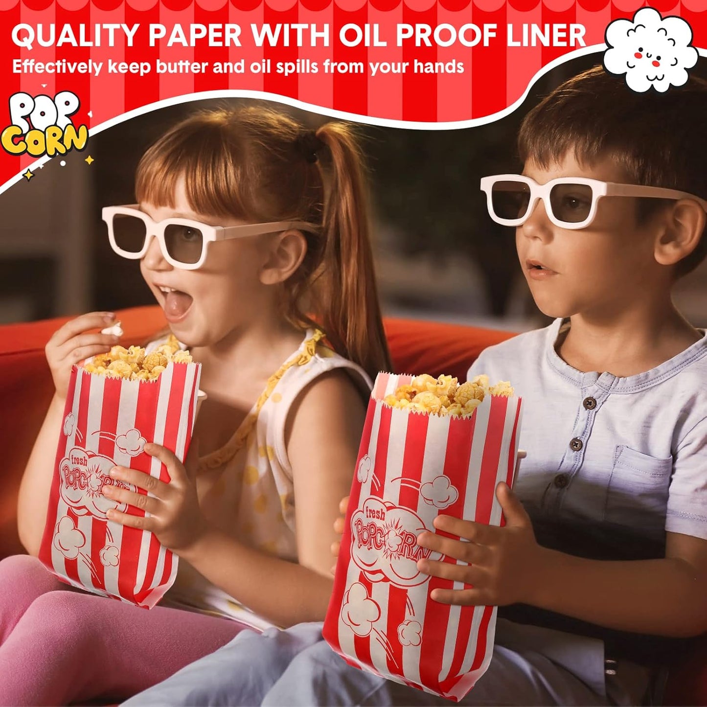502 Pieces Popcorn Machine Supplies Set Includes 500 Pcs 1oz Red and White Popcorn Bags Bundle Scoop and Stainless Steel Seasoning Dredge with Handle and Lid Season Salt Shaker(Burst)