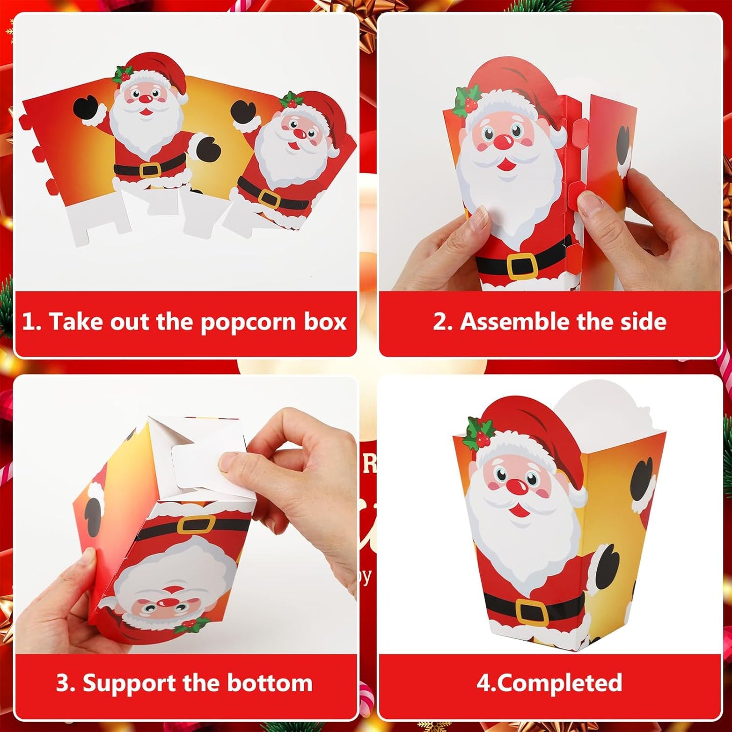 DECYOOL 24 Pcs Christmas Party Favors, Mini Christmas Popcorn Boxes Candy Cookie Treat Boxes for Birthday Party (4 Styles)