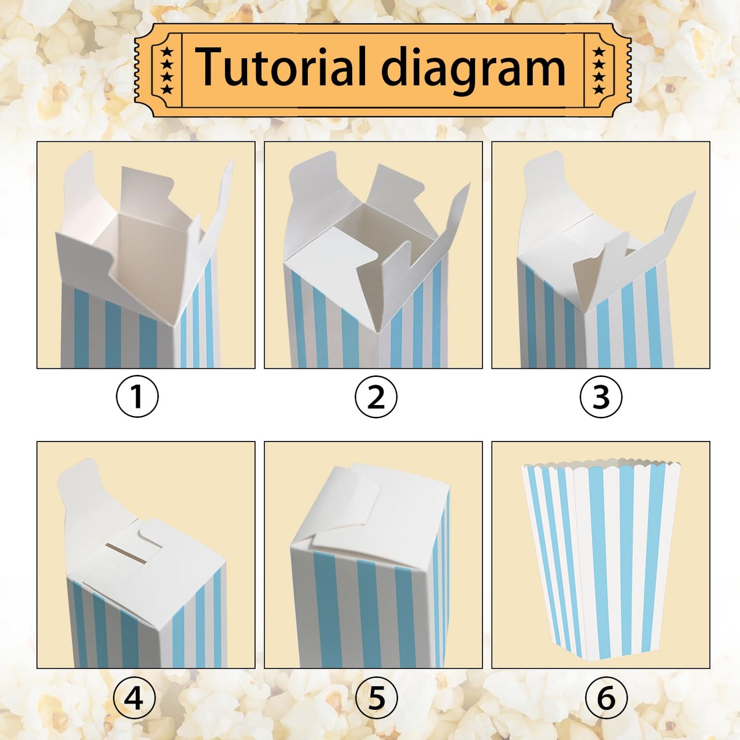 36 Pcs Striped Popcorn Boxes 2 x 4.5 x 2.7 inch Mini Popcorn Boxes Cardboard Popcorn Container for Party Disposable Snack Popcorn Bags