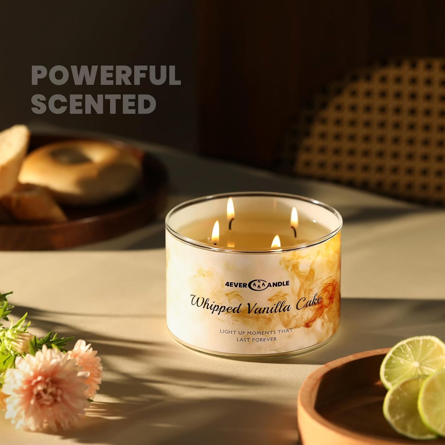 Whipped Vanilla Cake Scented Candles, 18oz Soy Candles Non Toxic 4-Wick Large Candle Jars, Over 50 Hours of Burning Time, Ideal for Gifting, Events, Home Decor