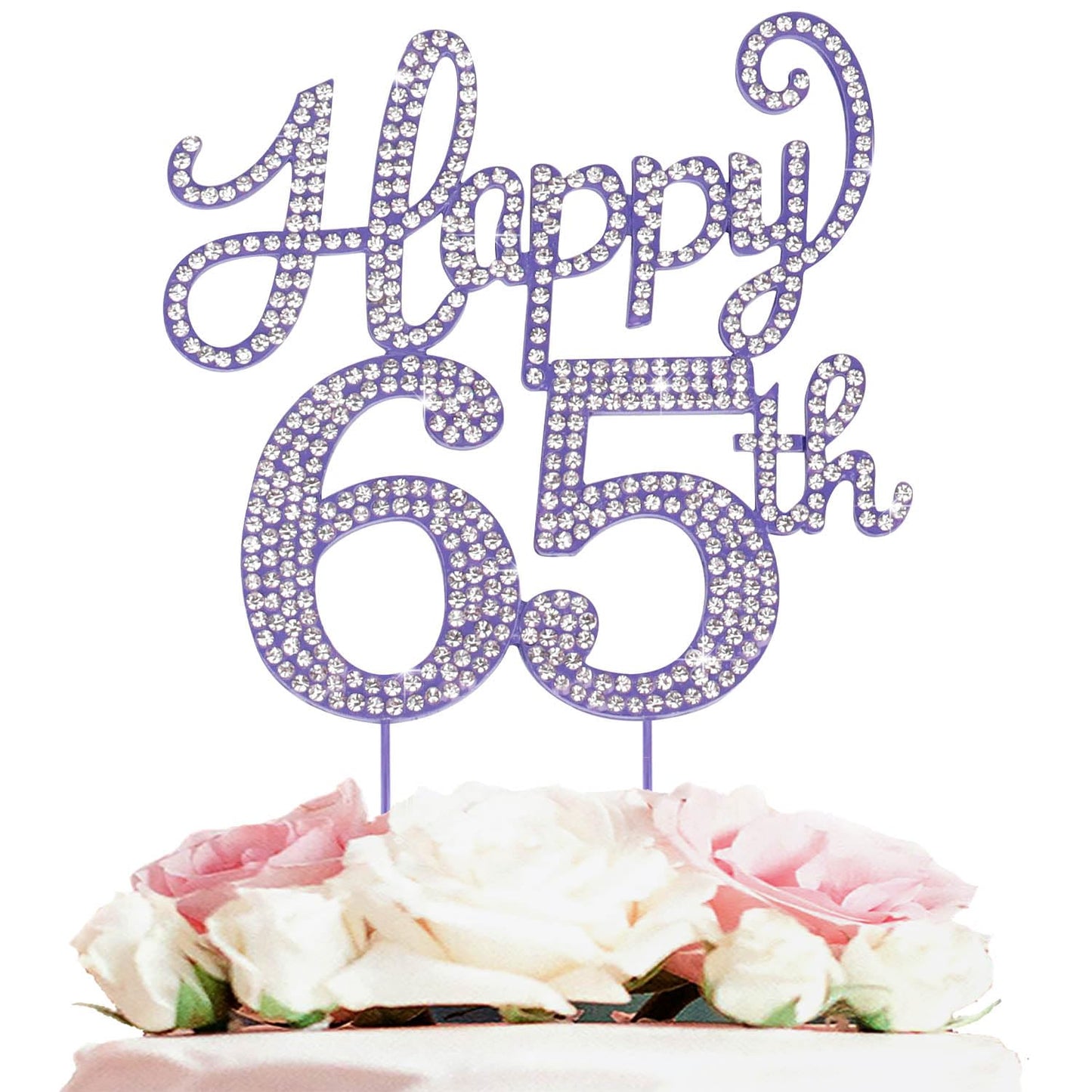 Happy 65th Birthday Purple Rhinestone Cake Topper - 65th Birthday/Anniversary,Cheers to 65 Years Old Bday Party Metal Sparkly Centerpieces Decorations.