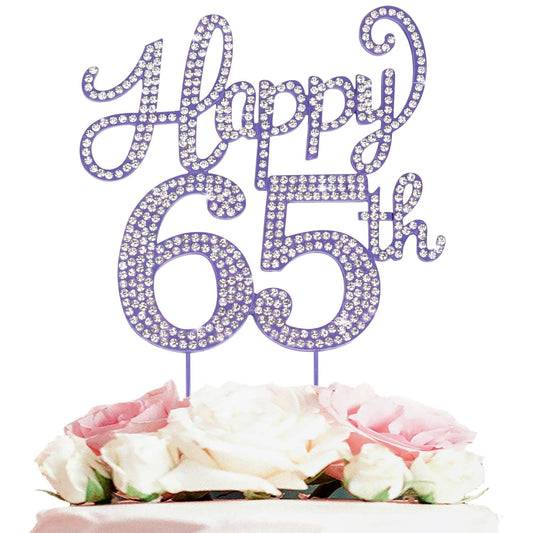Happy 65th Birthday Purple Rhinestone Cake Topper - 65th Birthday/Anniversary,Cheers to 65 Years Old Bday Party Metal Sparkly Centerpieces Decorations.