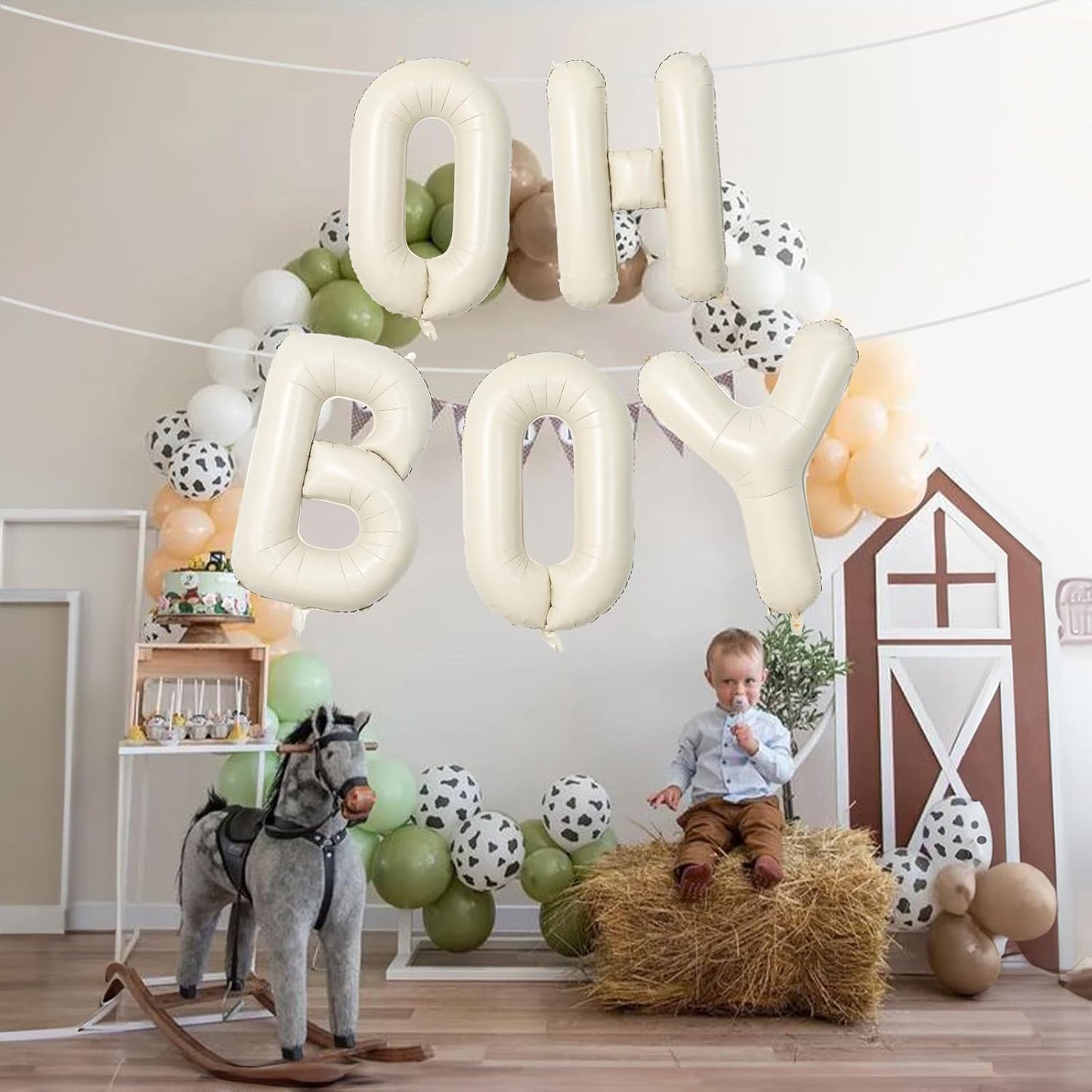 Large Beige Oh Boy Balloons, 40 Inch Cream White Sand OH BOY Balloon Letters with Ribbon, Neutral Ivory Alphabet Oh Boy Balloon for Baby Kid Boys Birthday Baby Shower Gender Reveal Party Decorations