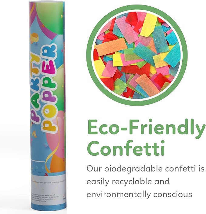 Biodegradable Confetti Poppers Cannon | 2 Pack | Multicolor | Party Poppers for Graduation, Birthday, Wedding | Alternative to Fireworks Smoke Bombs | Launches 25 ft | 12 inch | TUR Party Supplies