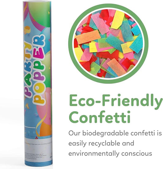 Biodegradable Confetti Poppers Cannon | 2 Pack | Multicolor | Party Poppers for Graduation, Birthday, Wedding | Alternative to Fireworks Smoke Bombs | Launches 25 ft | 12 inch | TUR Party Supplies