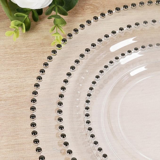 Efavormart 10-Pack Economy Plastic Charger Plates 13" Round Clear with Black Beaded Rim - Stylish Dinner Party Serving Plates