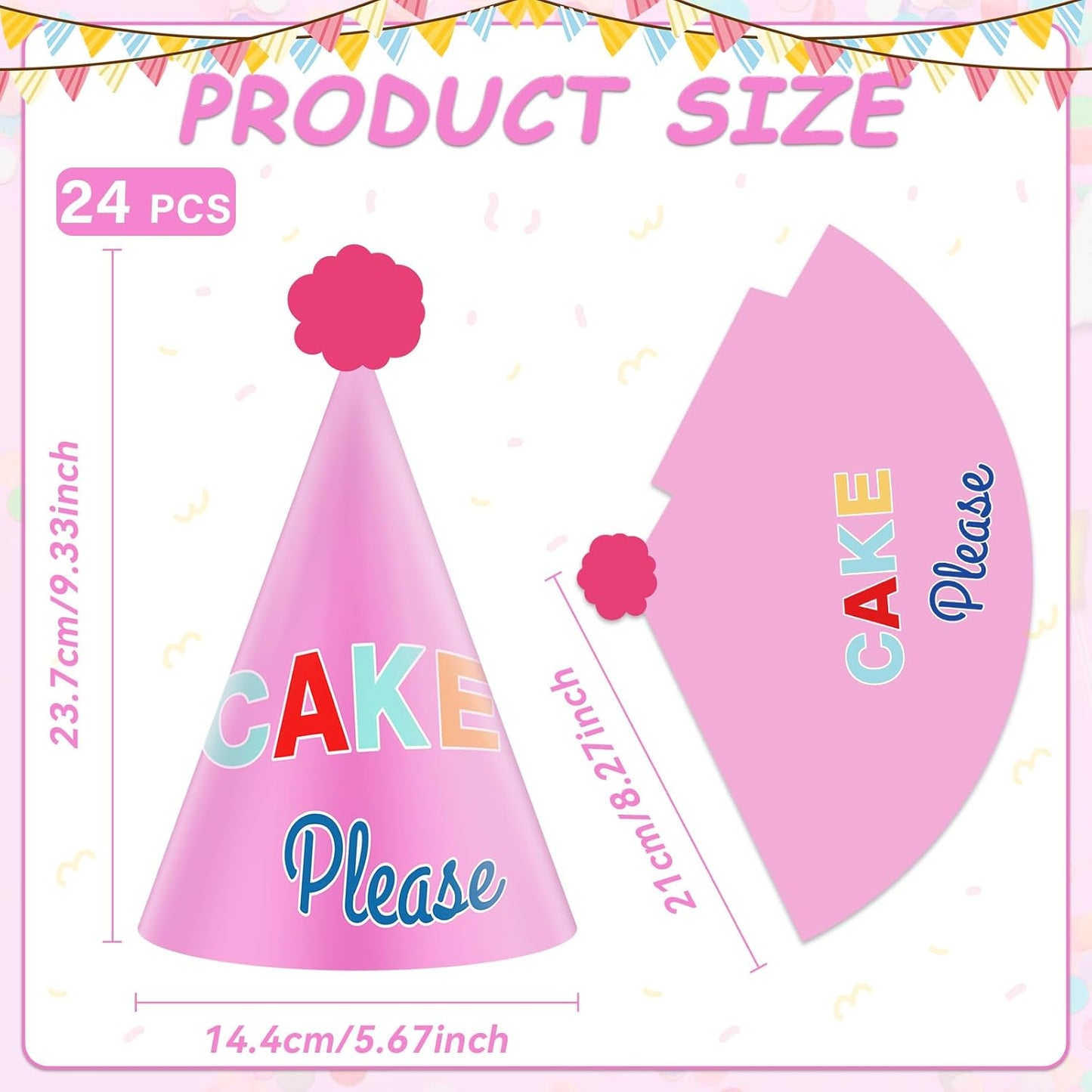 24PCS Colorful Party Hats for Happy Birthday Party Supplies Rainbow Themed Party Cone Hats Colorful Paper Hats Party Decorations for Kids and Adults Birthday Baby Shower Bridal Shower Party Favor