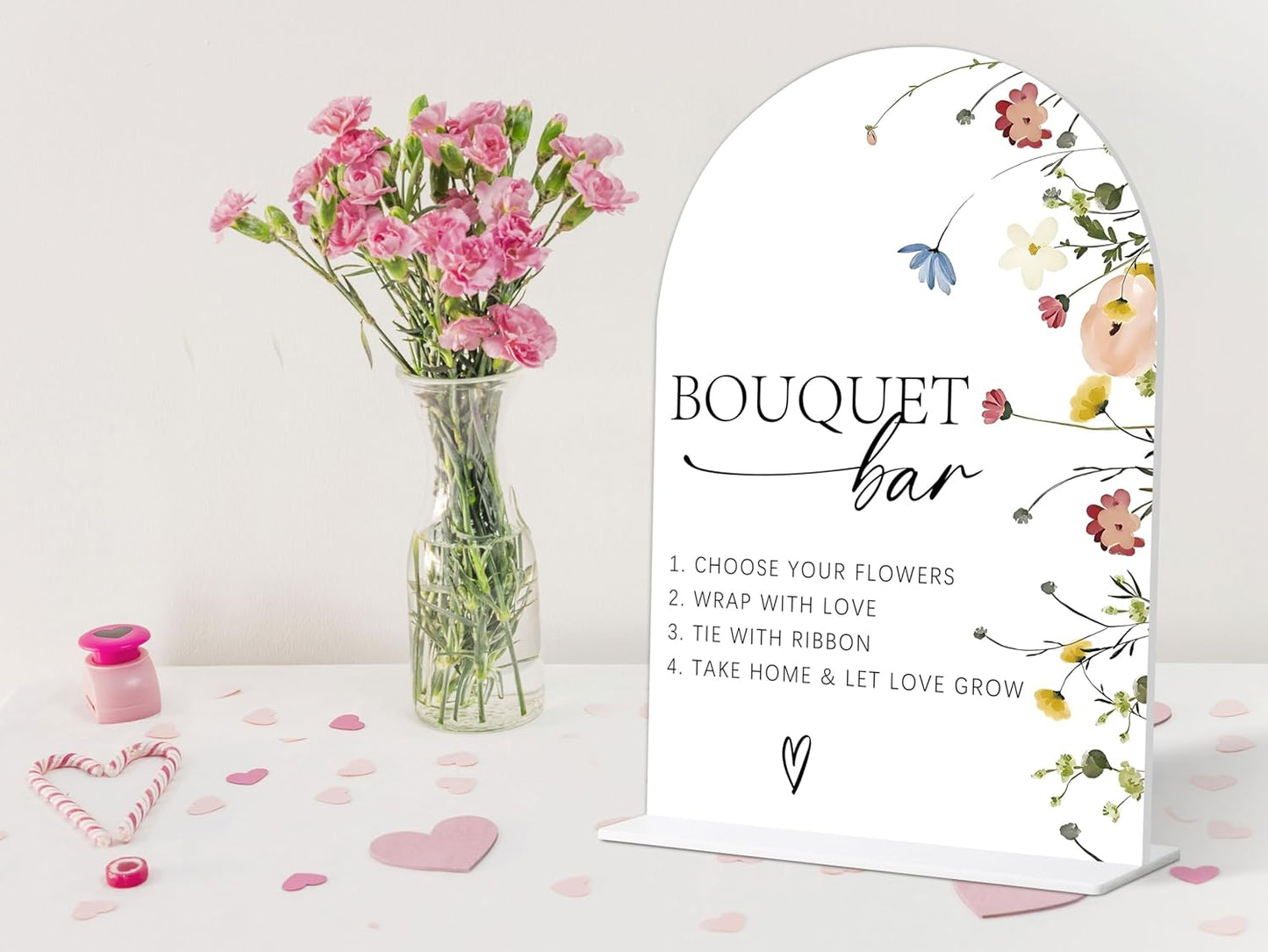 Bouquet Bar Sign, Flower Style Bridal Shower Sign for Wedding, Engagement, Bridal Shower and Reception, Bridal Shower Decorations, Wedding Shower Favors, 6X8 Inch Acrylic Arch Sign with Stand,29