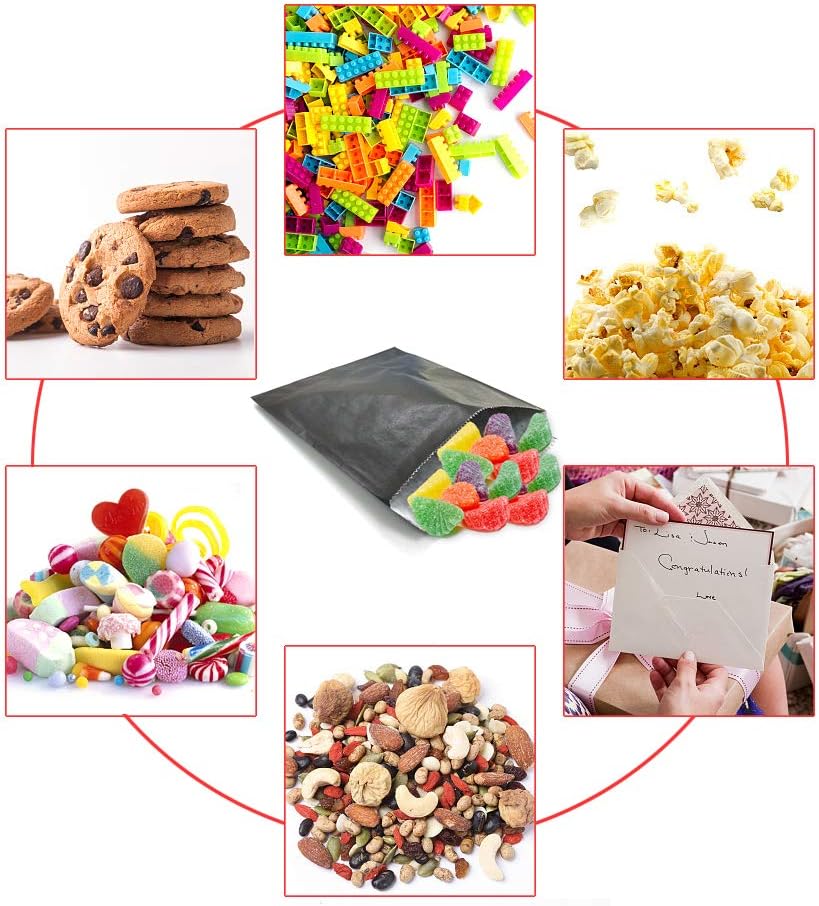 AZOWA Candy Buffet Bags Black Color 6 x 9 In Large Paper Treat Bags Pack of 100