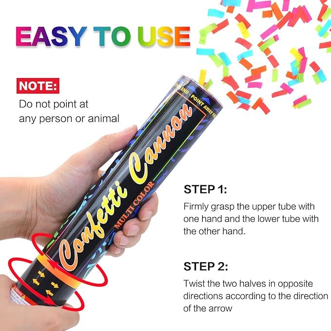 Confetti Cannon 6Pack Biodegradable Confetti Poppers Multicolor Party Confetti Shooters Party Poppers 12inch Cannon Launches 15-20ft for Birthday Wedding Graduation New Years Celebration Decorations