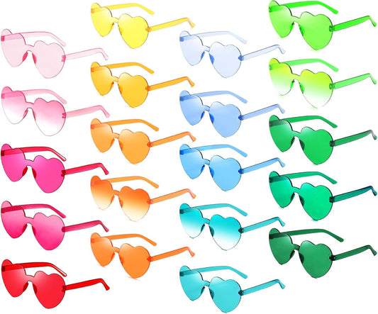 Matcheck 20/40 Pack Colored Rimless Sunglasses Bulk Heart/Star Shaped Candy Color Glasses Frameless Party Eyewear for Adults
