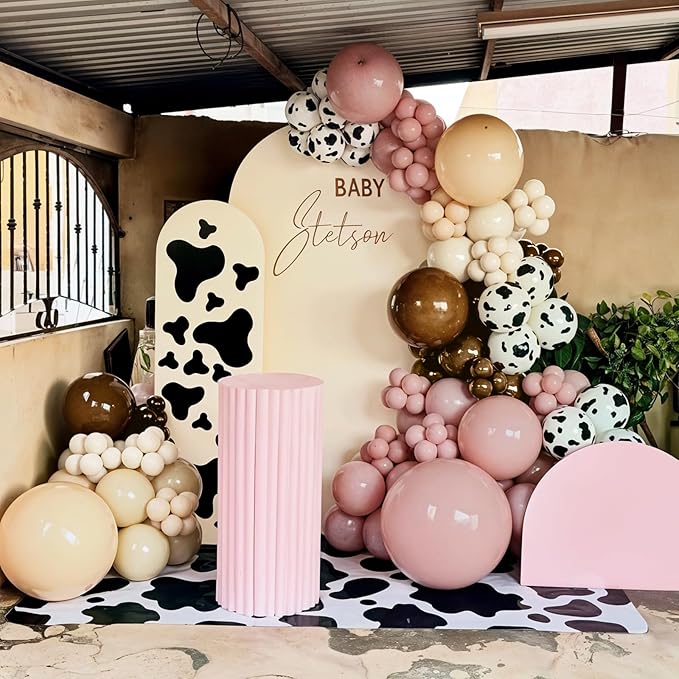 Pink Brown Balloon Arch Garland Kit, Cowgirl Rodeo Balloons Dusty Blush Light Pink Brown Nude Sand White Balloons with Ribbon Bow for Boho Baby Shower Western First Rodeo Birthday Party Decorations