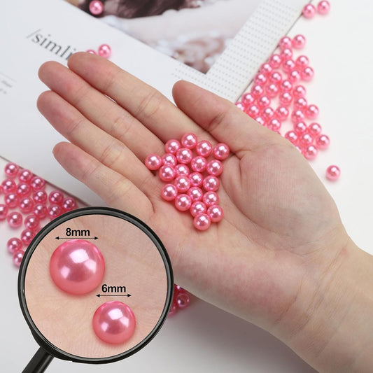 980pcs Undrilled Holeless ABS Faux Pearl Beads for Vase fillers, No Hole Round Pearls for Cosmetic Boxes, DIY Parts, Table Scatter, Wedding, Birthday Party Home Decorating (Pink, 8mm)
