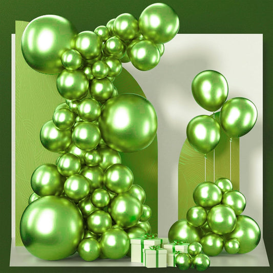 PartyWoo Metallic Green Balloons 100pcs Different Sizes of 18 12 10 5 Inch Metallic Apple Green Balloons for Graduation Spring Forest Summer Wedding Baby Shower Birthday Party Decorations Green-G121
