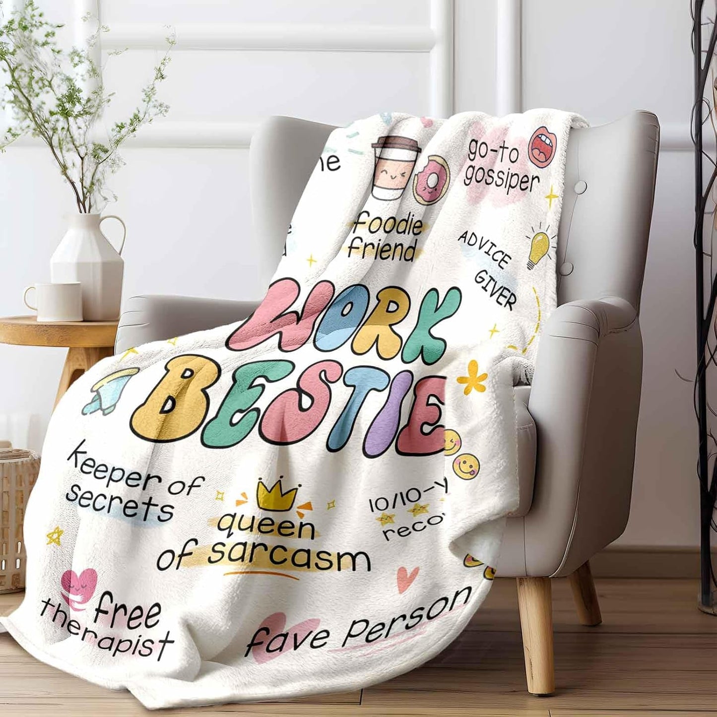 Work Besties Gifts for Women, Flannel Soft Blanket Decor, Christmas Coworker Best Friend Bestie Gifts for Women, Work Friendship Friend Birthday Gift, Work Bestie New Job Farewell Gift