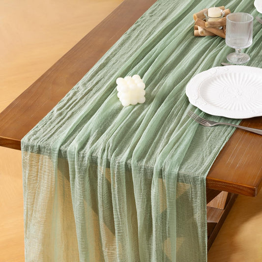 Socomi 6pcs Sage Green Cheesecloth Table Runner Gauze Fall Thanksgiving 120 Inch Rustic Boho Cheese Cloth Runner for Wedding Party Baby Bridal Shower Centerpiece Decoration Holiday Home Decorations