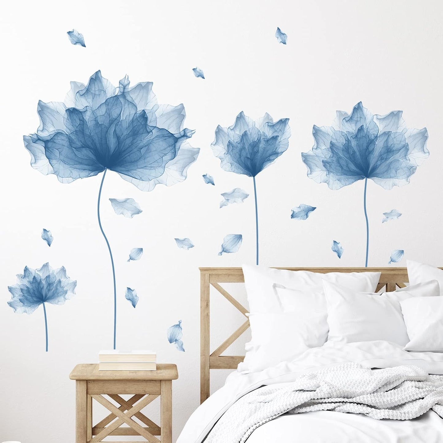 39.3'' x 32.6'' Huge Flower Petal Wall Decals Living Room Floral Wall Stickers Removable Peel and Stick Waterproof Wall Art Decor Stickers for Bedroom Bathroom Office (Blue)