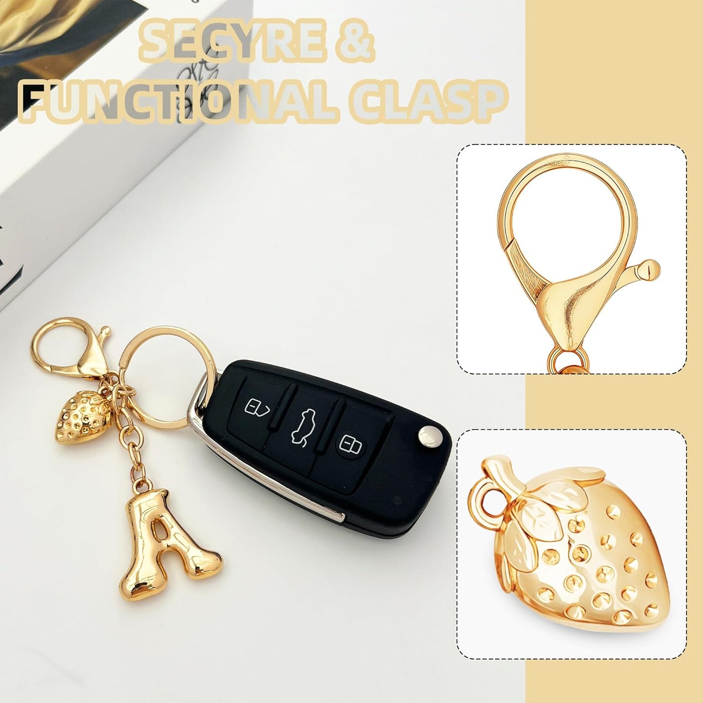 Gold Bubble Heart Initial Bag Charms for Handbags – Cute Initial Letter Keychain for Women, Purse Charms, Gold Gift