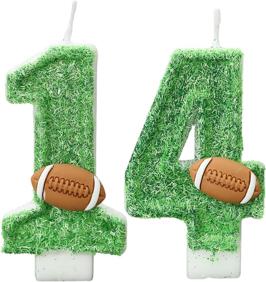 Football Birthday Number Candles for Cake Green Number 14 Candle Football Cake Topper Cupcake Topper for Football Birthday Party Decorations Supplies Favors
