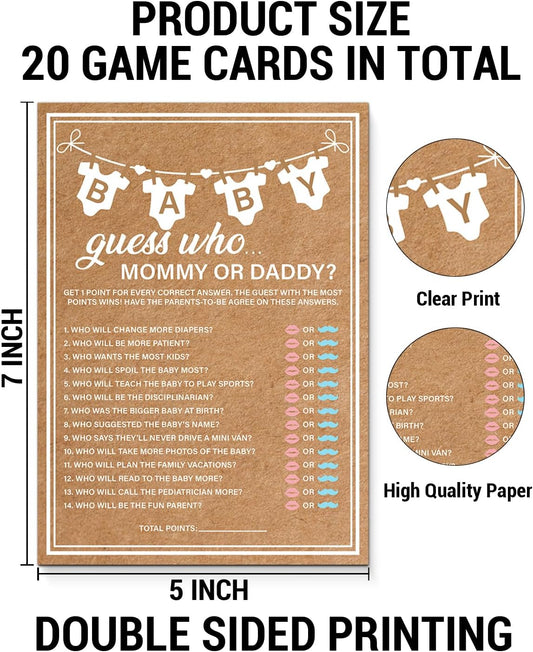 Guess Who Mommy or Daddy Baby Shower Games - 20 Pcs Guess Who Game Cards for Guests - Fun Baby Shower Activities - Gender Reveal Games