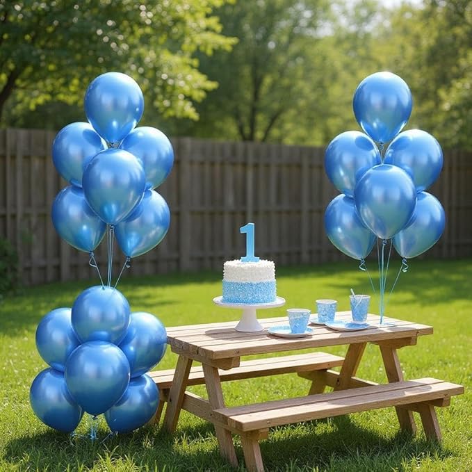 50 Pcs 12 Inch Metallic Blue Balloons, Chrome Blue Latex Balloons for Party Decorations, Shiny Royal Blue Balloons for Boys Birthday, Baby Shower, Graduation, Wedding, Anniversary