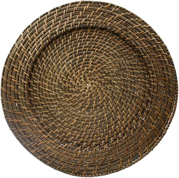 Jay Import Round Rattan Chargers Set of 4 Decorative Service Plates for Home, Professional Fine Dining Perfect for Events & Dinner Parties, Brick Brown, 13" " x 13" " x 0.5"