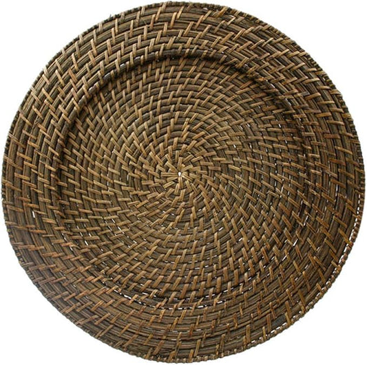 Jay Import Round Rattan Chargers Set of 4 Decorative Service Plates for Home, Professional Fine Dining Perfect for Events & Dinner Parties, Brick Brown, 13" " x 13" " x 0.5"