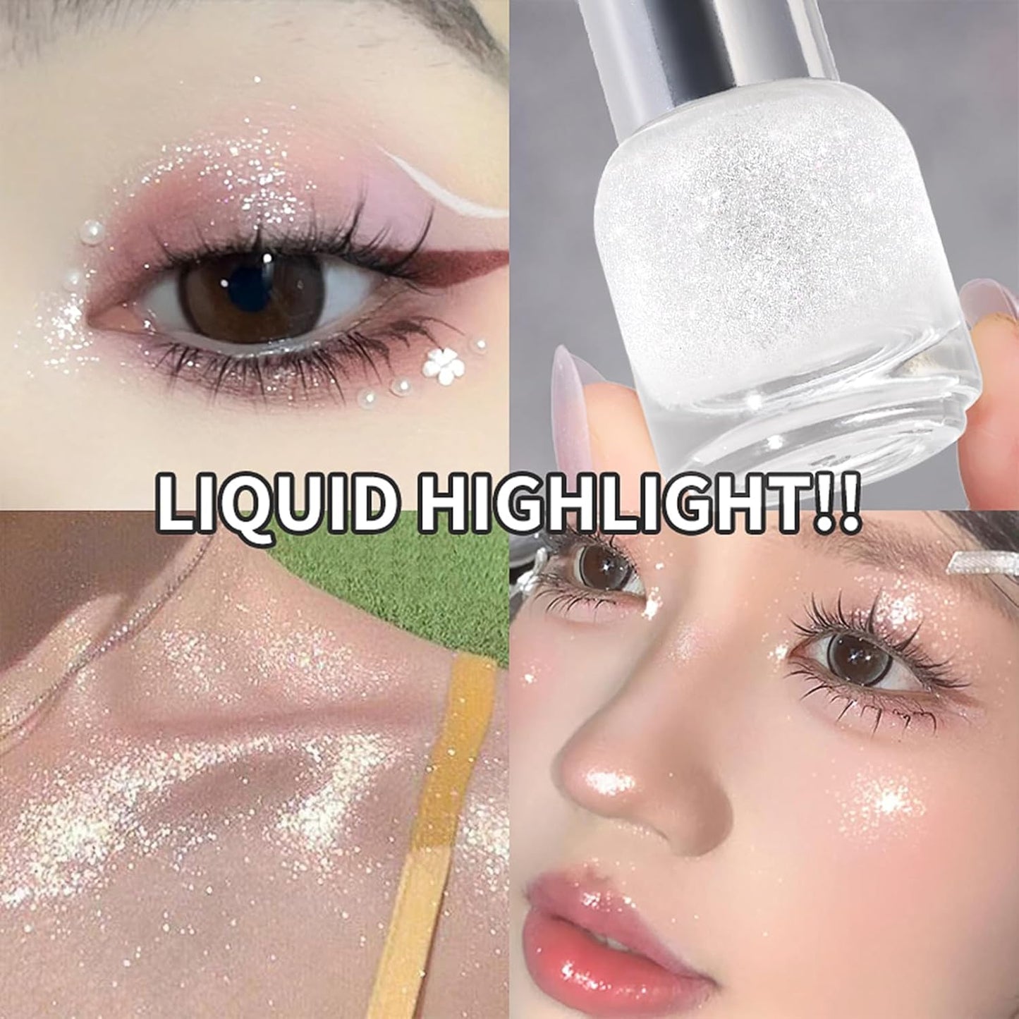 Diamond Roll On Liquid Highlighter for Radiant Glow, Watery-glowing Texture Shimmer Glow Face Luminizer, Long-Lasting Rollaway Body Glitter Makeup for Festival, Party & Daily Glow