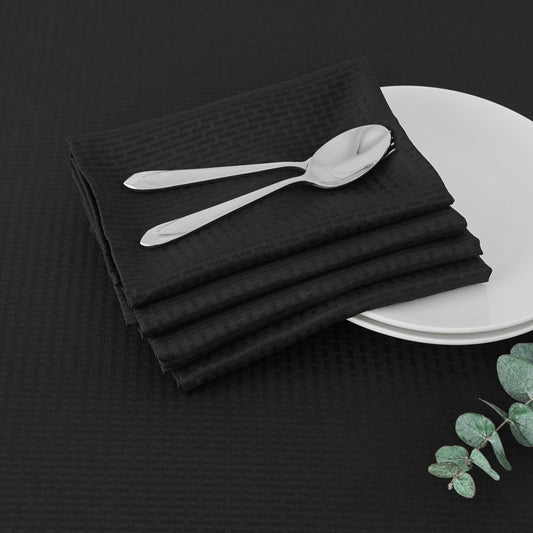 maxmill Cloth Napkins 20 x 20 Inch Weaved Texture Pattern Soft Comfortable and Luxury Serviette for Restaurant Family Dinners Weddings Parties and Banquets Set of 4 Pieces, Black