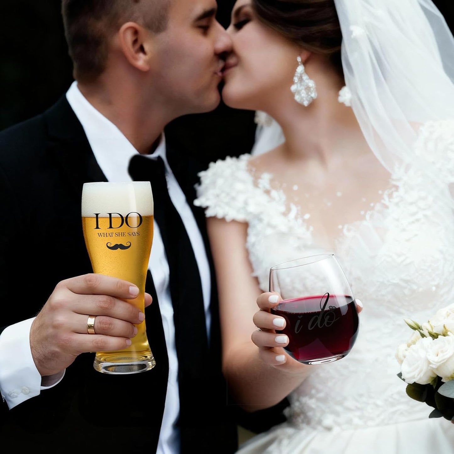 AW BRIDAL Engagement Gifts for Couples 2025, Mr Mrs Wine Glasses and Beer Mug Set, Newlywed Gift for the Couple, Bride and Groom Glasses for Wedding Bridal Shower, Bride to Be Gifts with Wine Stopper