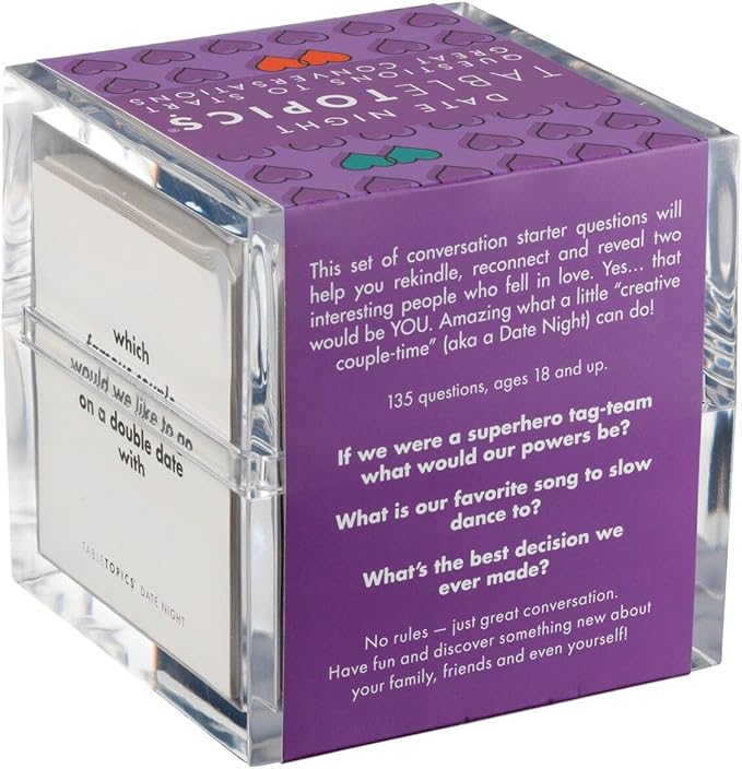 TableTopics Date Night Conversation Starter Card Game - 135 Questions for Romantic Evenings, Reconnect with Your Partner, Gift for Adult Couples Anniversaries & Valentine’s Day