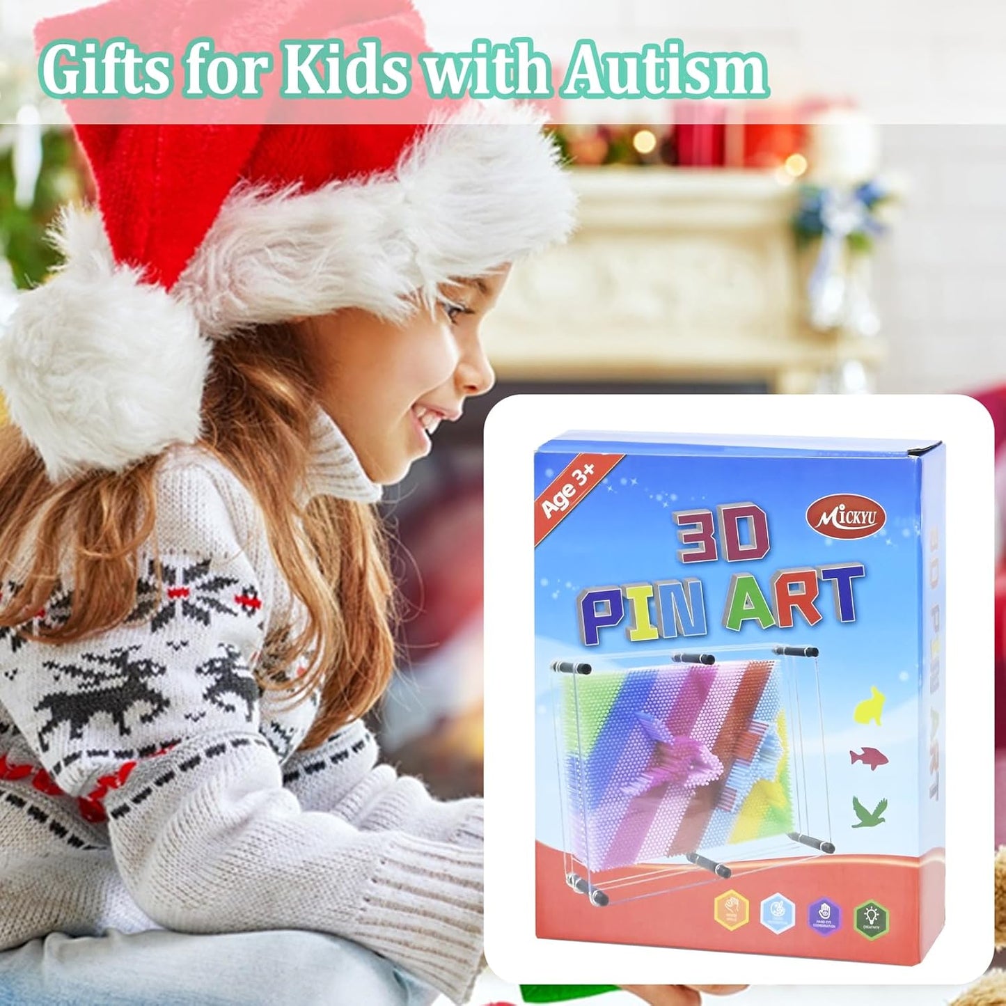 MICKYU Large 3D Pin Art Board Games Fidget Sensory Toys for Kids with Autism, 8x10 inches