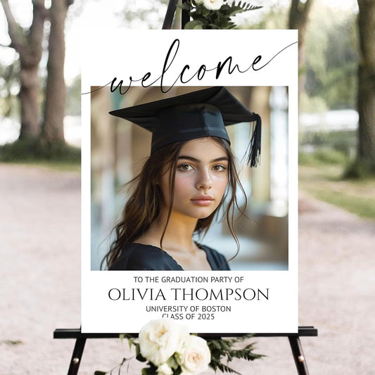 Personalized Graduation Party Welcome Sign With Photo, Graduation Decorations Senior 2025 Yard Sign, Custom Graduation Yard Signs Class of 2025, High School, College Sign For Graduation Party #7