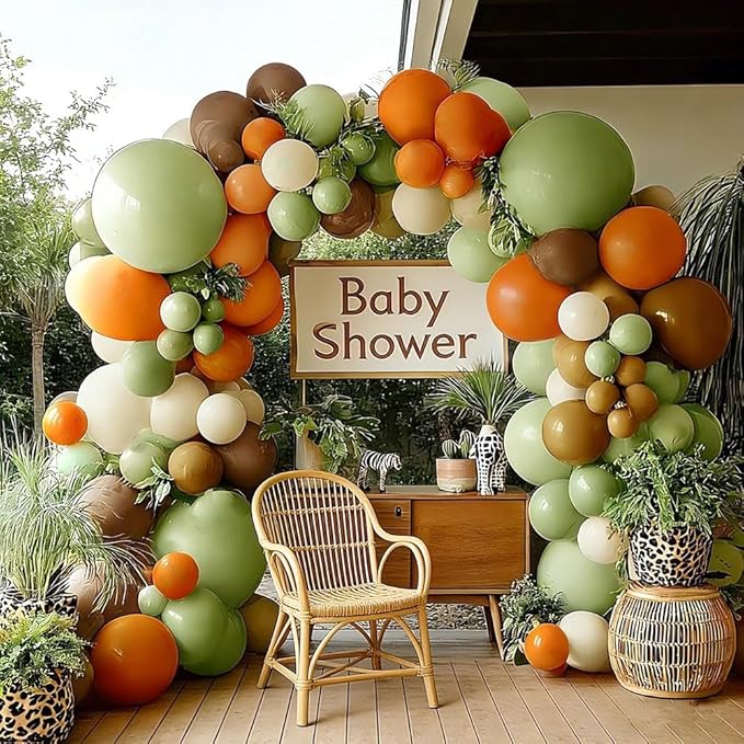 Green Orange Brown Balloon Garland Double Stuffed Sage Green White Sand Cream Balloon Arch Kit for Birthday Baby Shower Dinosaur Woodland Wild One Easter Party Decorations