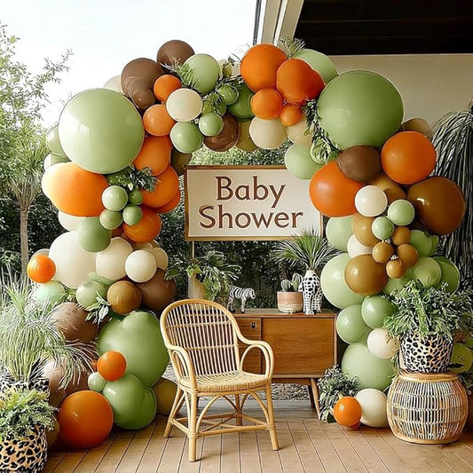Green Orange Brown Balloon Garland Double Stuffed Sage Green White Sand Cream Balloon Arch Kit for Birthday Baby Shower Dinosaur Woodland Wild One Easter Party Decorations