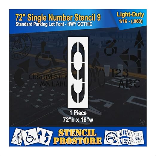 Pavement Stencils - 72 inch Single Number Stencil - 9-72" x 16" x 1/16" (63 mil) - Light-Duty