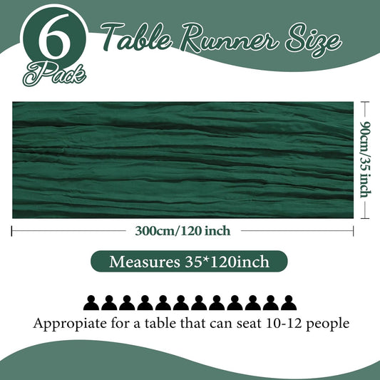 6 Pack 10FT Christmas Table Runner Emerald Green Cheesecloth 35x120 Inch Gauze Rustic Boho Table Runner Cheese Cloth for Wedding Decor Birthday Party Bridal Baby Shower Table Centerpiece Decoration