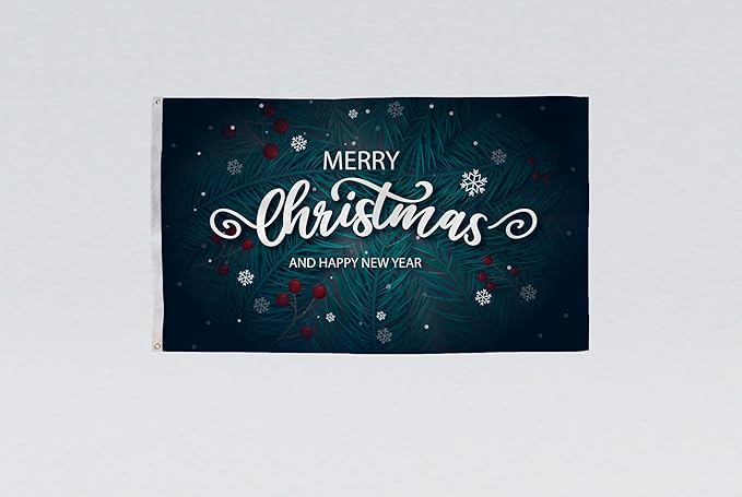 AGAS Merry Christmas Flag 3x5 Ft - Merry Christmas and Happy New Year Flags Vivid Color 200 Denier Nylon Holiday Flag With Brass Grommets for Indoor Outdoor Decoration