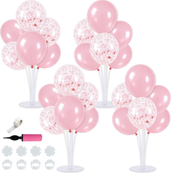 TONIFUL 4 Set Pink Balloon Centerpieces for Table,Balloon Stand Kit for Pink Party Decor Girl Birthday Decorations Anniversary Bribe Shower Baby Shower Graduation Decorations 2026
